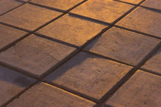 paving in warm yellow sunlight. close up