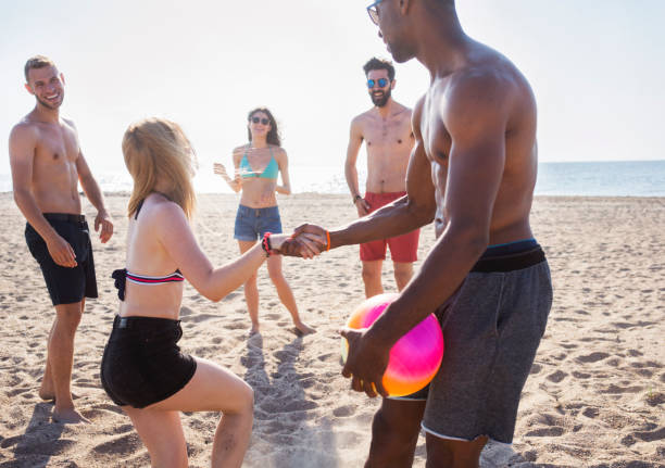 istock Volleyball with friends at the beach 1001396546