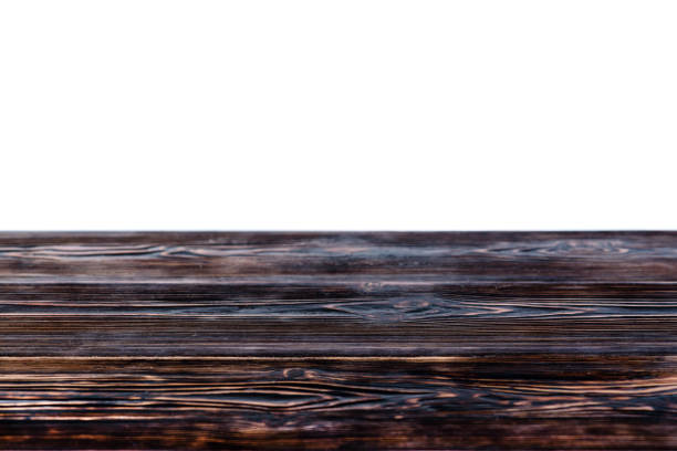 istock Empty wooden table top isolated on white background. Use for put 1001398262