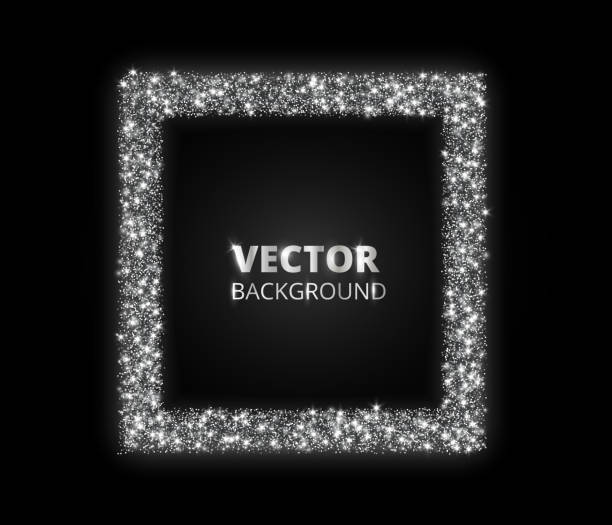 illustrations, cliparts, dessins animés et icônes de sparkle argent festif fond. frontière de paillettes, cadre cercle. vecteur de poussière, diamants, bulletins d’enneigement sur fond noir. - wedding vector illuminated square