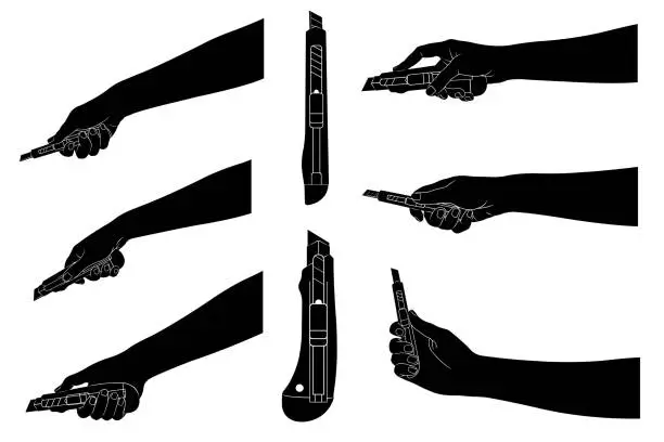 Vector illustration of Set of different utility knives