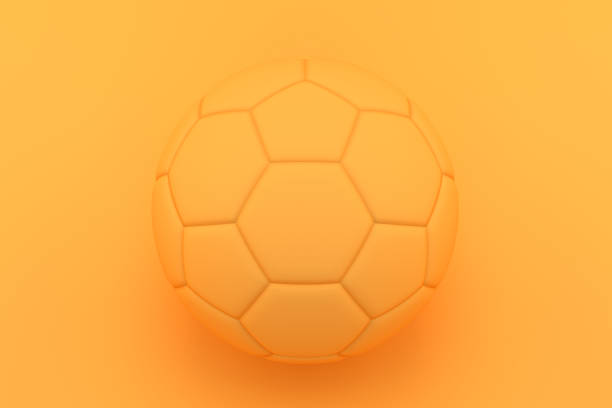 Soccer ball in one tone color. Top view. Modern Sport Design in Minimal Style. Monochromatic orange and Trendy duotone effect. 3D render Illustration.