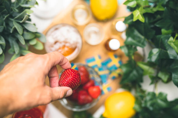 Strawberries at a Swedish midsummer dinner party