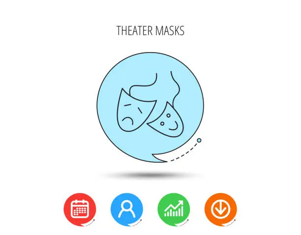 Vector illustration of Theater masks icon. Drama and comedy sign.