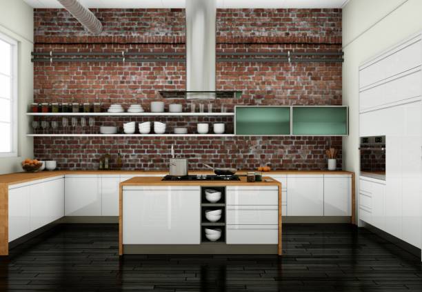istock White modern kitchen in a loft with a stonewall 1001442534
