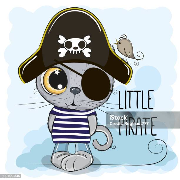 Cute Cartoon Kitten In A Pirate Hat Stock Illustration - Download Image Now - Domestic Cat, Pirate - Criminal, Animal