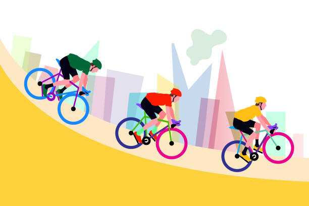 illustrazioni stock, clip art, cartoni animati e icone di tendenza di gruppo di ciclisti alla gara professionale per evento rally in bici - illustrazione - giro ditalia