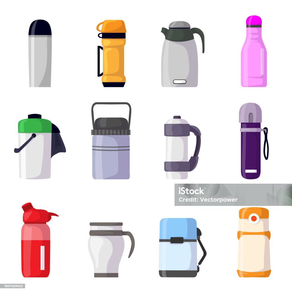 Thermos Vector Vacuum Flask Or Bottle With Hot Drink Coffee Or Tea