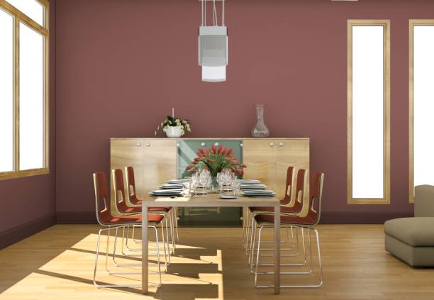 istock Modern bright living room interior design with sofas and red walls 1001470084