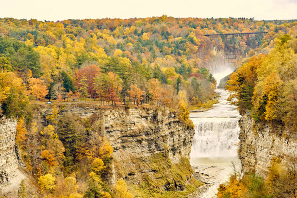 istock Autumn scene of waterfalls and gorge 1001482330