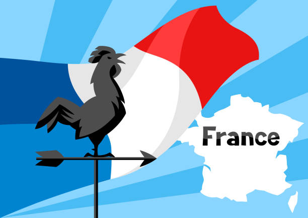 Rooster Weathervane On Flag Of France Stock Illustration - Download Image  Now - Rooster, France, Symbol - iStock