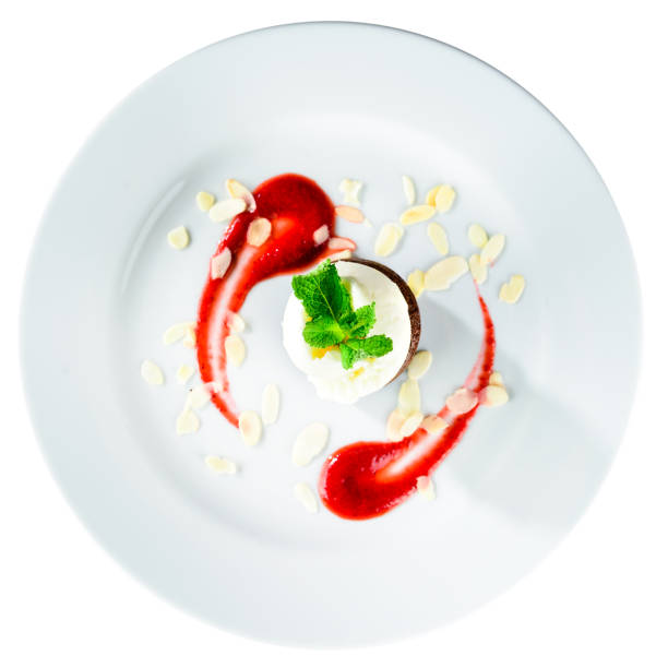 istock Delicious glazed muffin with jam and mint on the plate. Top view 1001502816