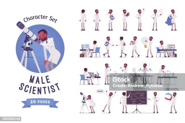 男性黒科学者すぐに使用できる文字セット - 黒色のベクターアート素材や画像を多数ご用意 - 黒色, 医師, キャラクター