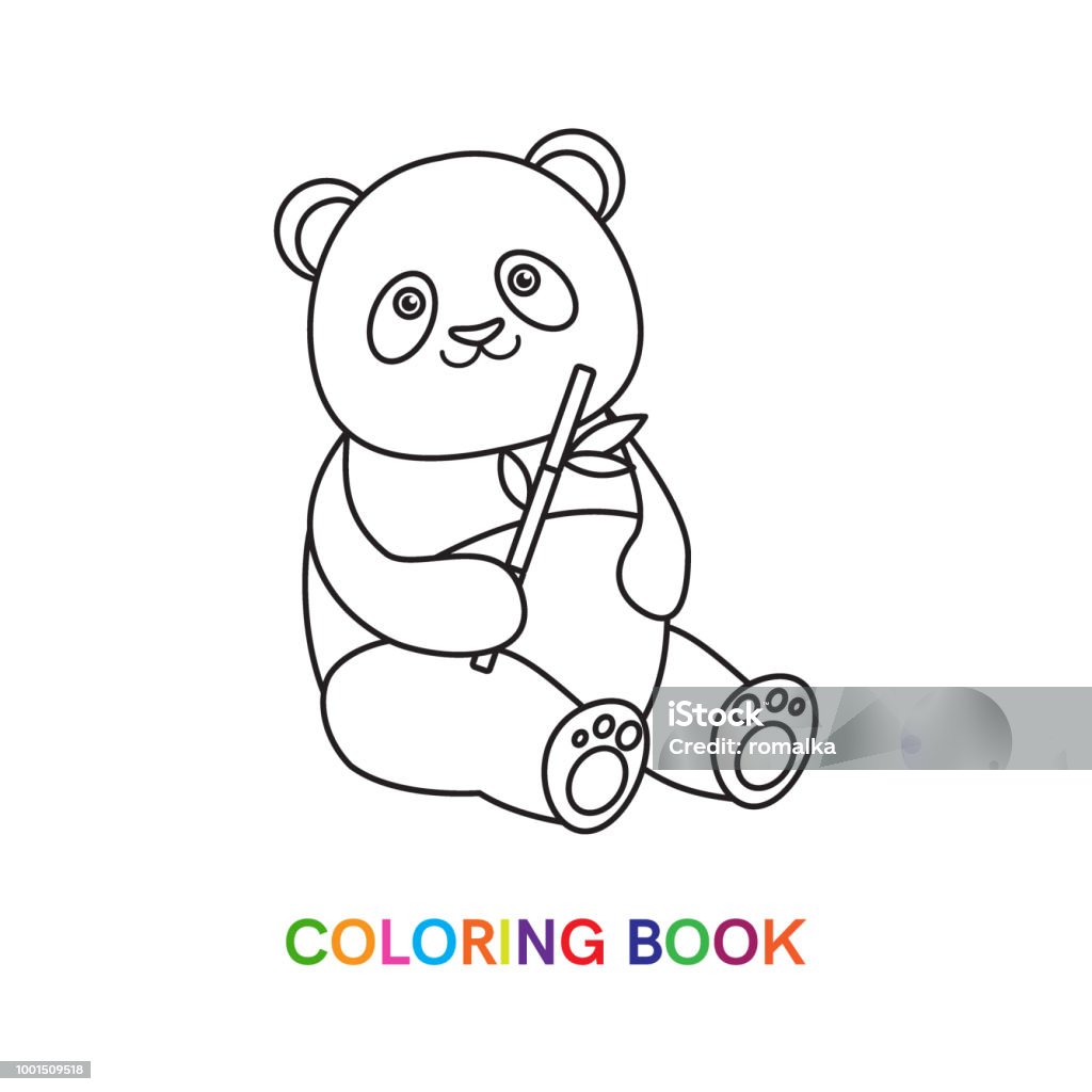 Panda for coloring book Panda with bamboo for coloring book. Isolated on white background.Line art design.Vector illustration Animal stock vector