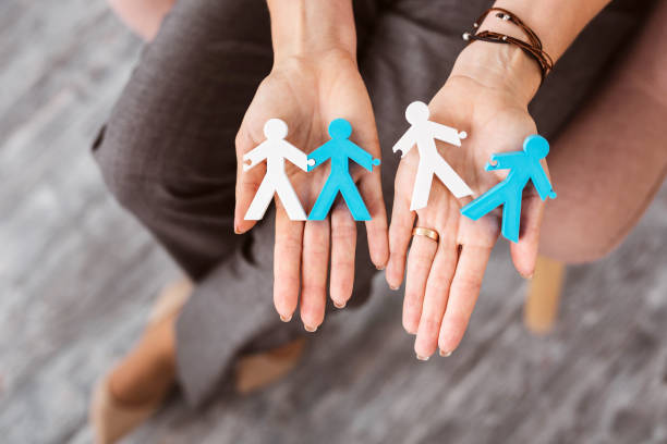 istock Top view of two family models with stickmen 1001509650