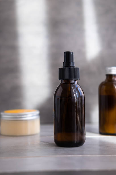 istock Organic spa cosmetics in brown glass bottles 1001515500