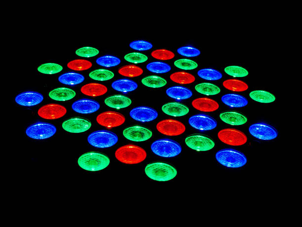 istock Red Green and Blue LED Lamps on Black Background 1001515876