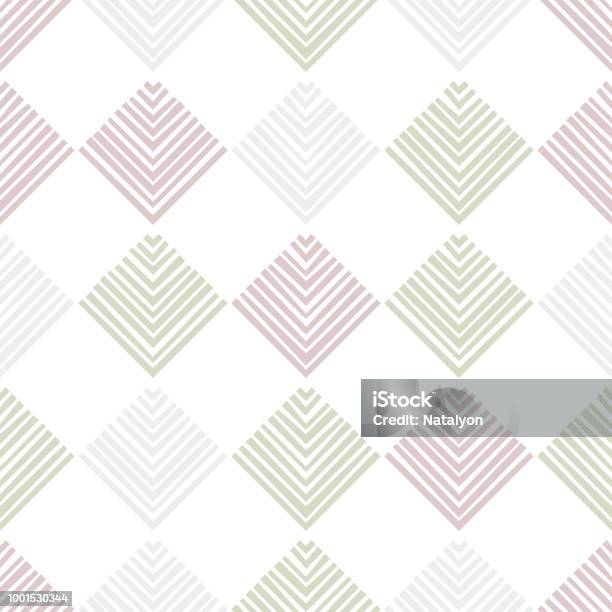 Striped Squares On White Checkered Geometric Abstract Seamless Pattern Vector Stock Illustration - Download Image Now