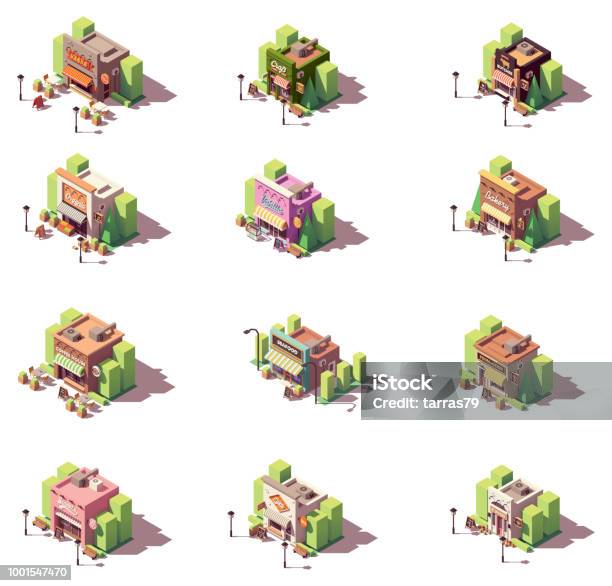 Vector Isometric Shops Icon Set Stock Illustration - Download Image Now - Isometric Projection, Small Business, Small