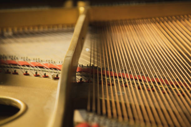 istock The inside of a classical  grand piano instrument with copper cord strings. 1001564282