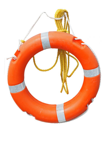 istock orange lifebelt or life preserver with yellow rope isolated on white 1001571730