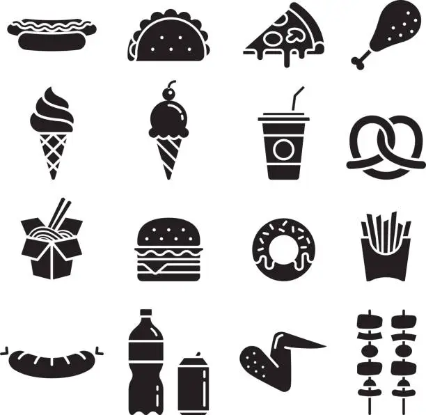 Vector illustration of Fast food icons. Vector illustrations.