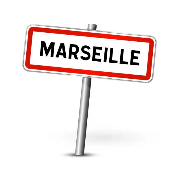 Vector illustration of Marseille France signboard - city road sign - signage board