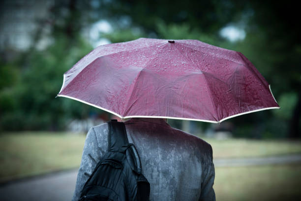 Business Man Walking Under The Rain