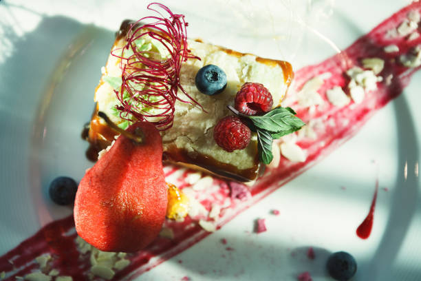 istock Exquisite restaurant dessert closeup top view 1001583892