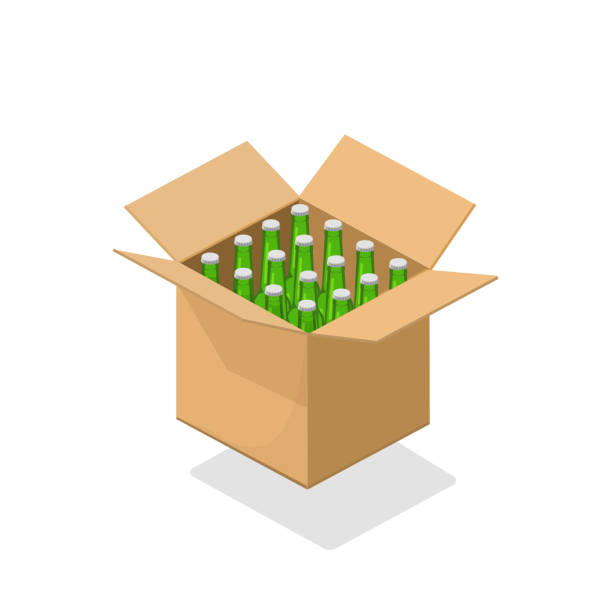 ilustrações, clipart, desenhos animados e ícones de ilustração vetorial de caixa de papelão, 3d desenho isométrico cervejas bebidas pacote isolado clipart de garrafas de cerveja - drink carton