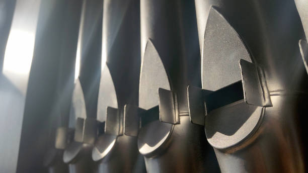 istock Pipe organ big prospect pipes, close-up 1001595926
