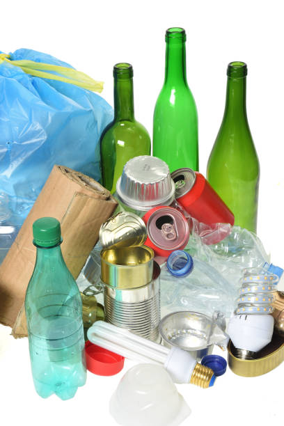 istock trash for recycling with paper glass bottles, cans, plastic bottle, light bulb 1001600890
