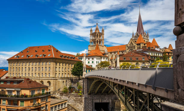 View on a historical medieval centre and a bridge