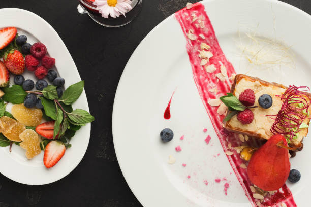 istock Exclusive dessert served on white plate, top view 1001607984