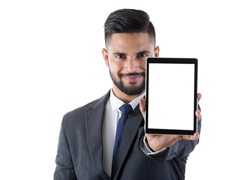 Top view, Female using portable digital tablet touchpad while relaxes in the park. clipping path