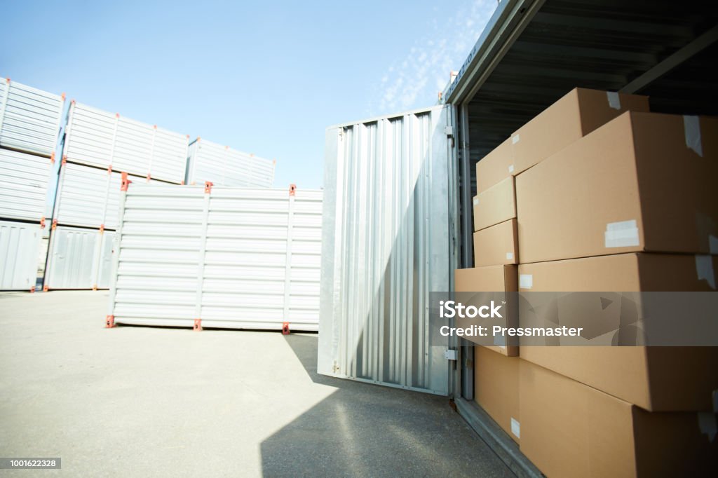 Box Stack Containers Open Large Container With Stack Of Boxes Stock Photo - Download Image ...