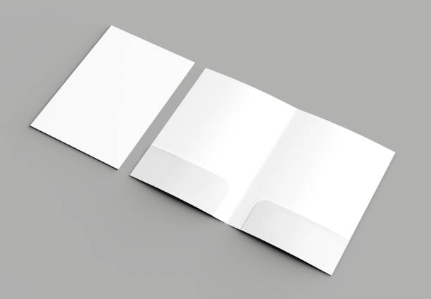 istock A4 size two pockets reinforced folder mock up isolated on gray background. 3D illustration. 1001622766