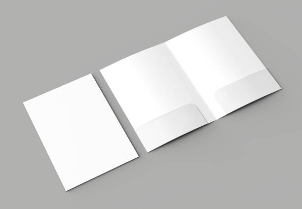 istock A4 size two pockets reinforced folder mock up isolated on gray background. 3D illustration. 1001625036
