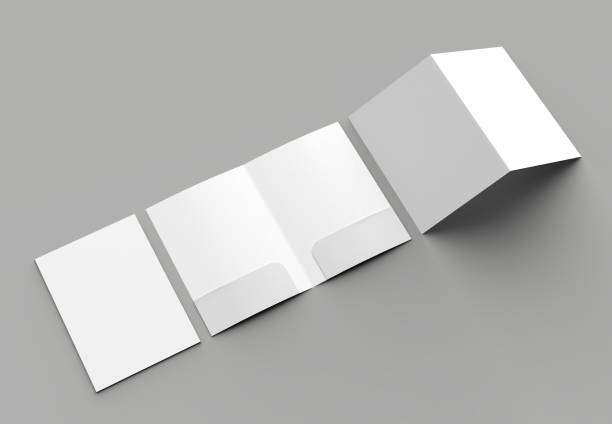 istock A4 size two pockets reinforced folder mock up isolated on gray background. 3D illustration. 1001625386