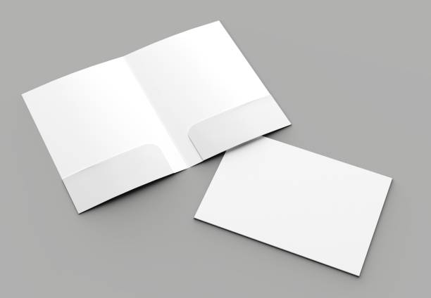 istock A4 size two pockets reinforced folder mock up isolated on gray background. 3D illustration. 1001625920