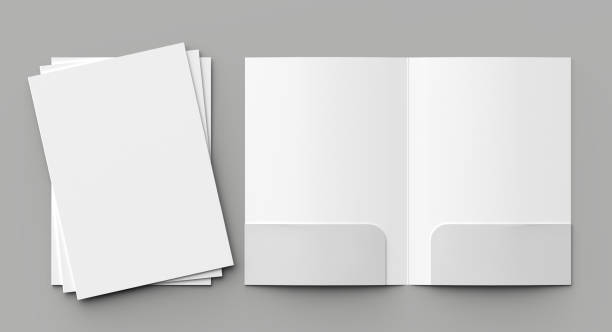 istock A4 size two pockets reinforced folder mock up isolated on gray background. 3D illustration. 1001628144