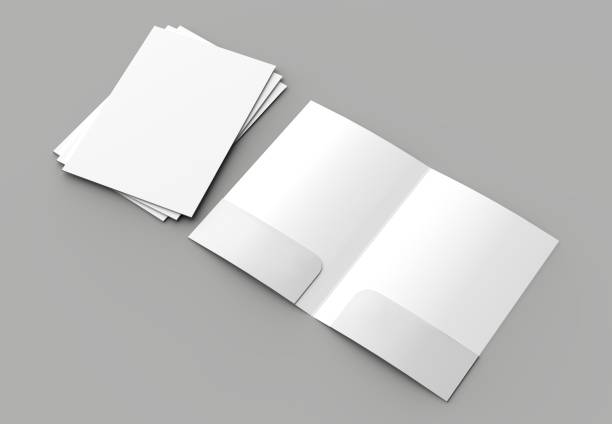 istock A4 size two pockets reinforced folder mock up isolated on gray background. 3D illustration. 1001628448