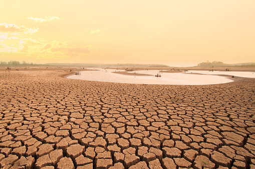 Climate change Drought impact at southeast asia country. Metaphor world environment, water crisis and global warming.