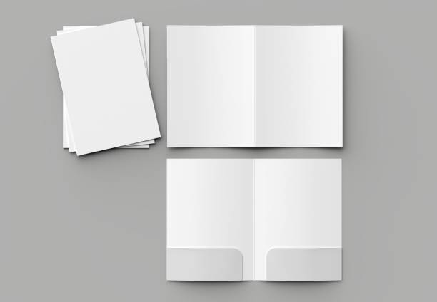 istock A4 size two pockets reinforced folder mock up isolated on gray background. 3D illustration. 1001632250