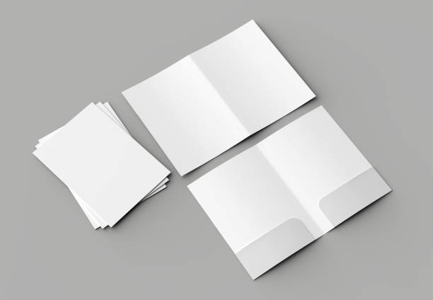 istock A4 size two pockets reinforced folder mock up isolated on gray background. 3D illustration. 1001632530