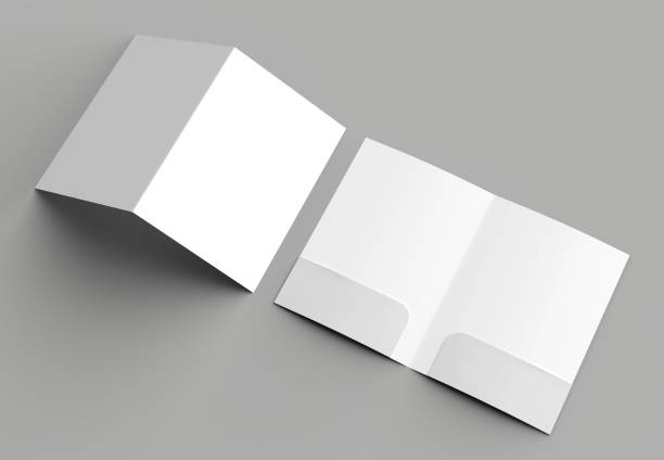 istock A4 size two pockets reinforced folder mock up isolated on gray background. 3D illustration. 1001635568