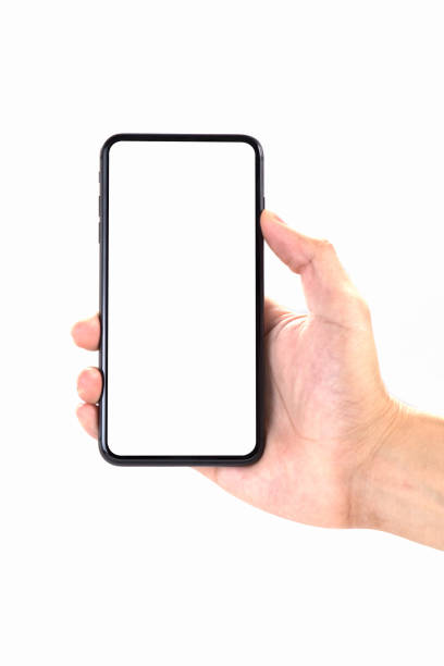 istock Hand holding smartphone isolated on white background 1001635750