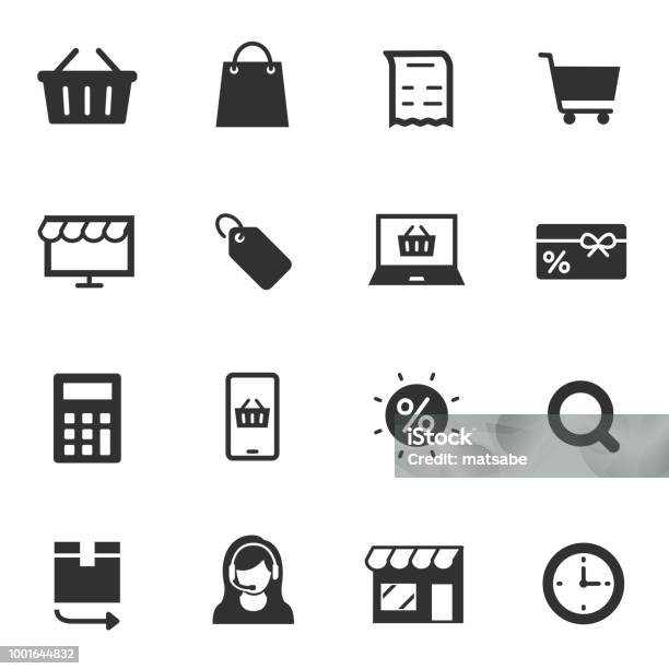 Shopping Monochrome Icons Set Stock Illustration - Download Image Now - Cart, Icon Symbol, Shopping