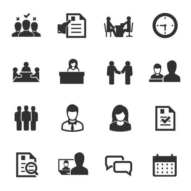 job interview, icons set. choice of employee. job interview, monochrome icons set. choice of employee, simple symbols collection interview event icons stock illustrations
