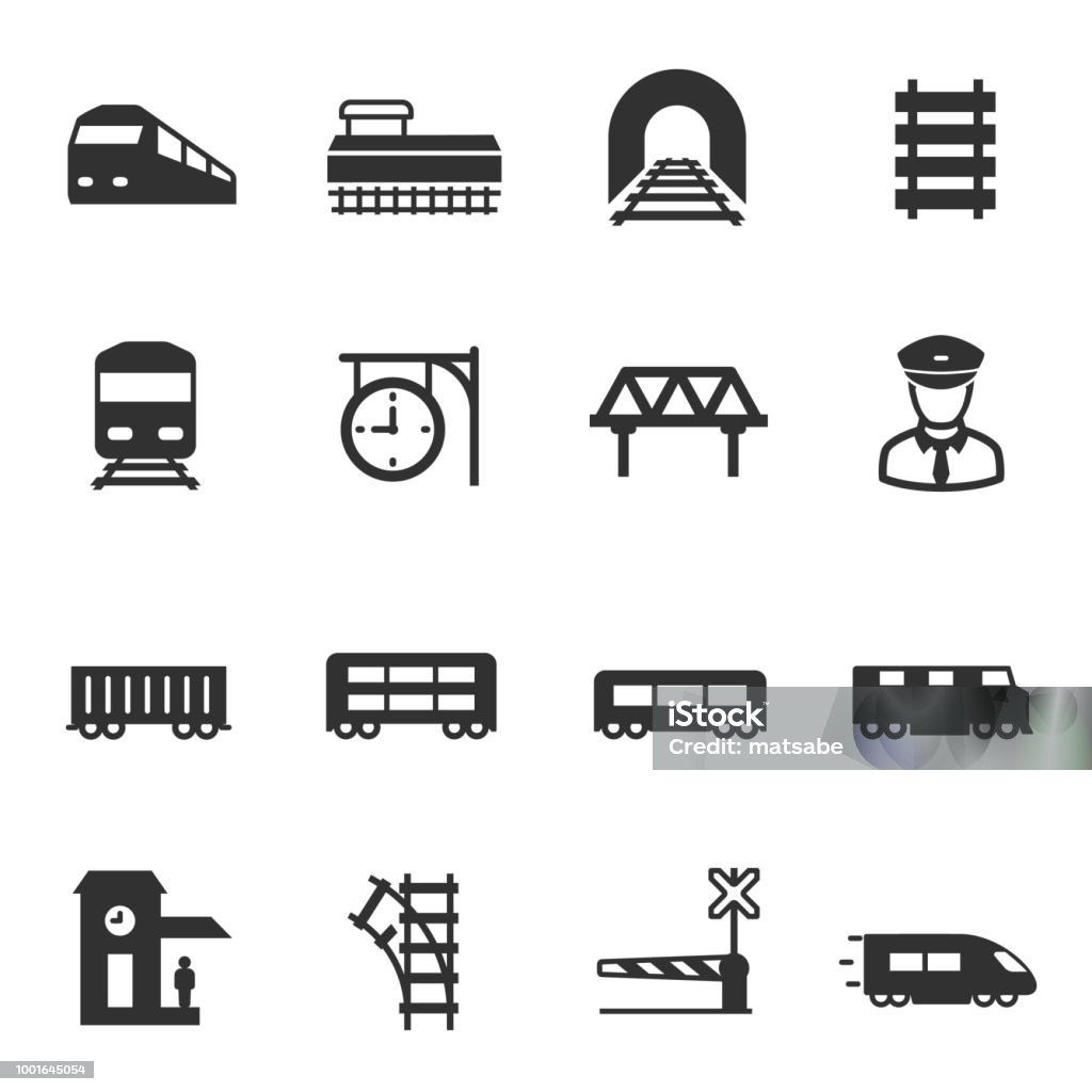 train and railways, icons set. intercity, international, freight trains train and railways, monochrome icons set. intercity, international, freight trains, simple symbols collection Icon Symbol stock vector